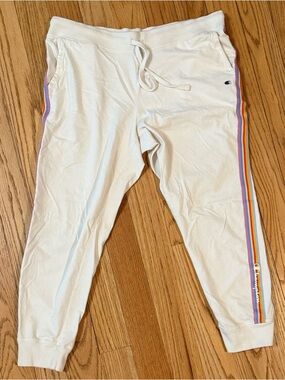 Champion Cream Joggers with Rainbow Side Stripes